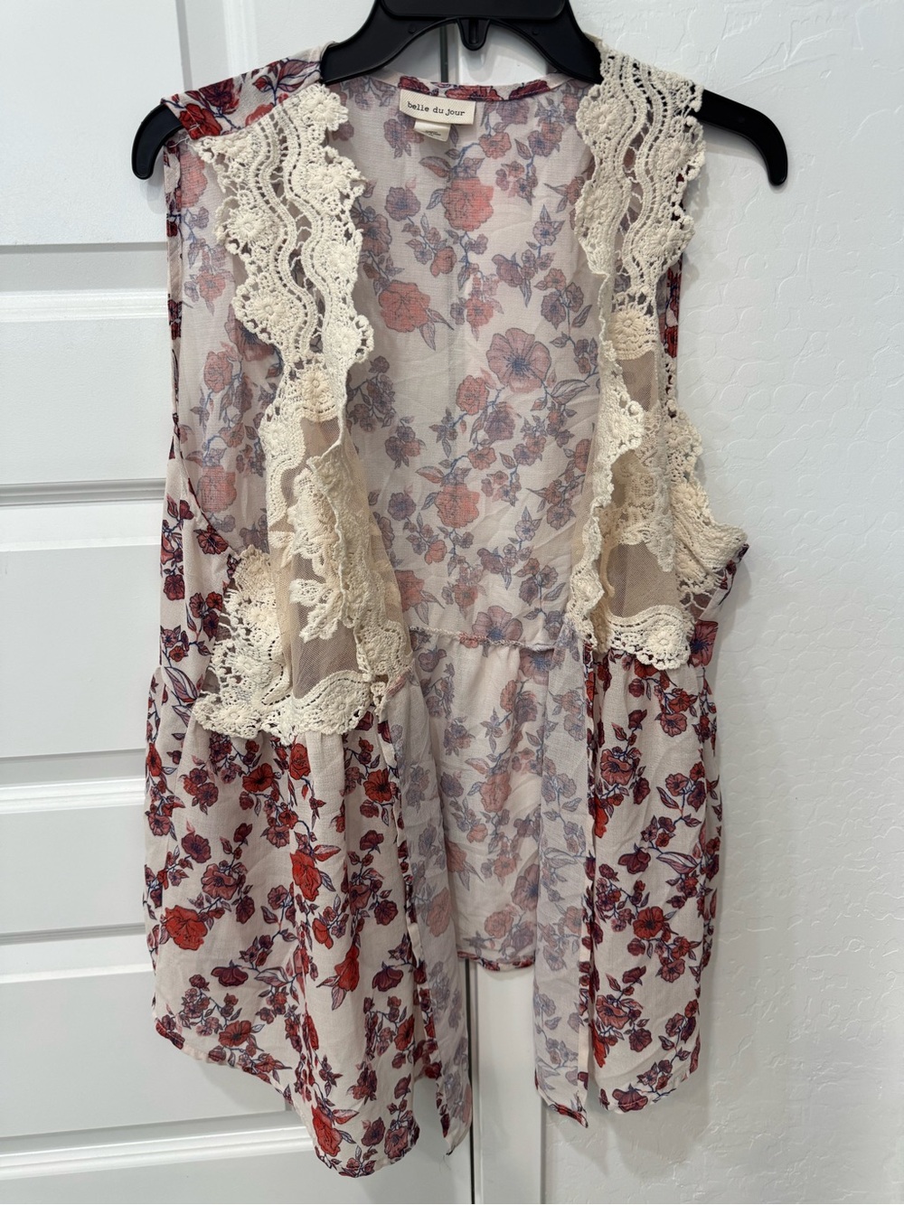 Belle Du Jour Floral Sheer Vest in Cream and Pink